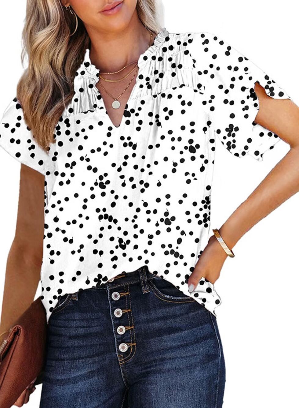 Dokotoo Women V Neck Floral Print Chiffon Blouse White Black Medium New